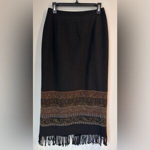 MICHELE Vintage Academia Wool Blanket Fringe Maxi Skirt Preppy Office Career 10
